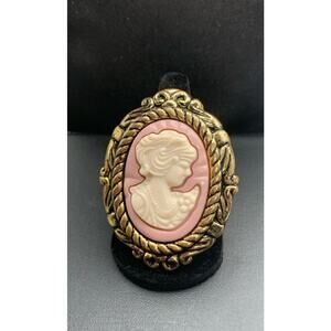 Large Statement Resin / Plastic Cameo Handmade Ring Size 7 Adjustable